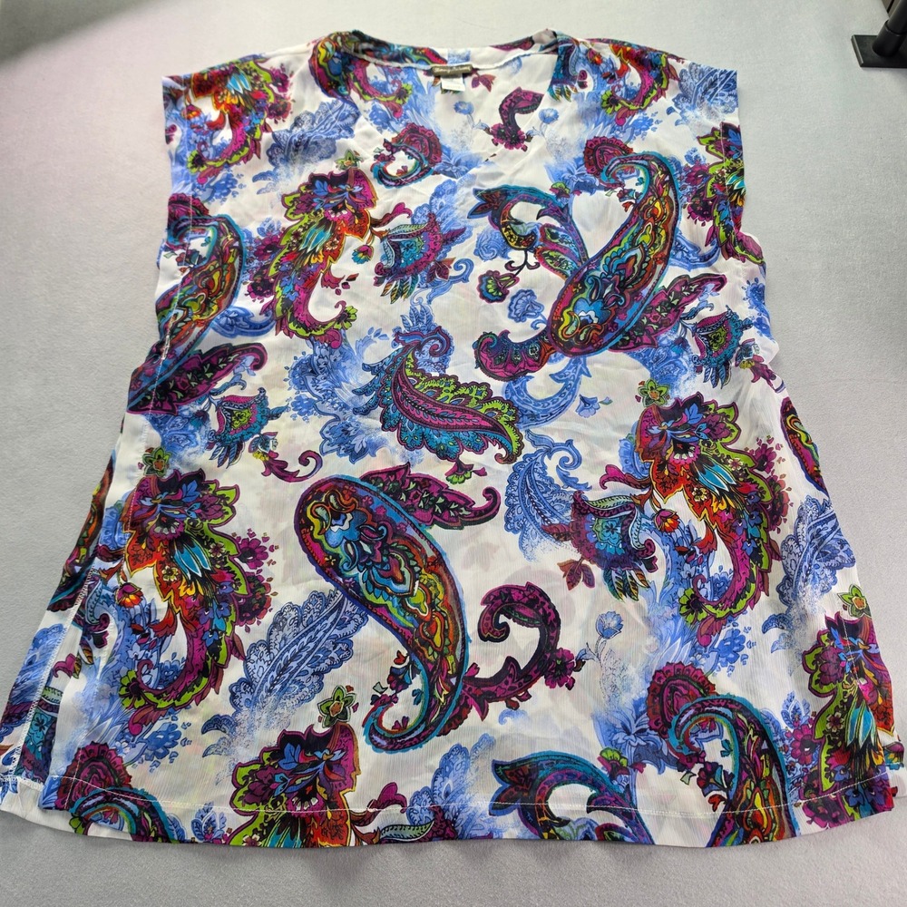 Tommy Bahama Womens Large Paisley V-Neck Sleeveless Tunic Top Multicolor Coverup